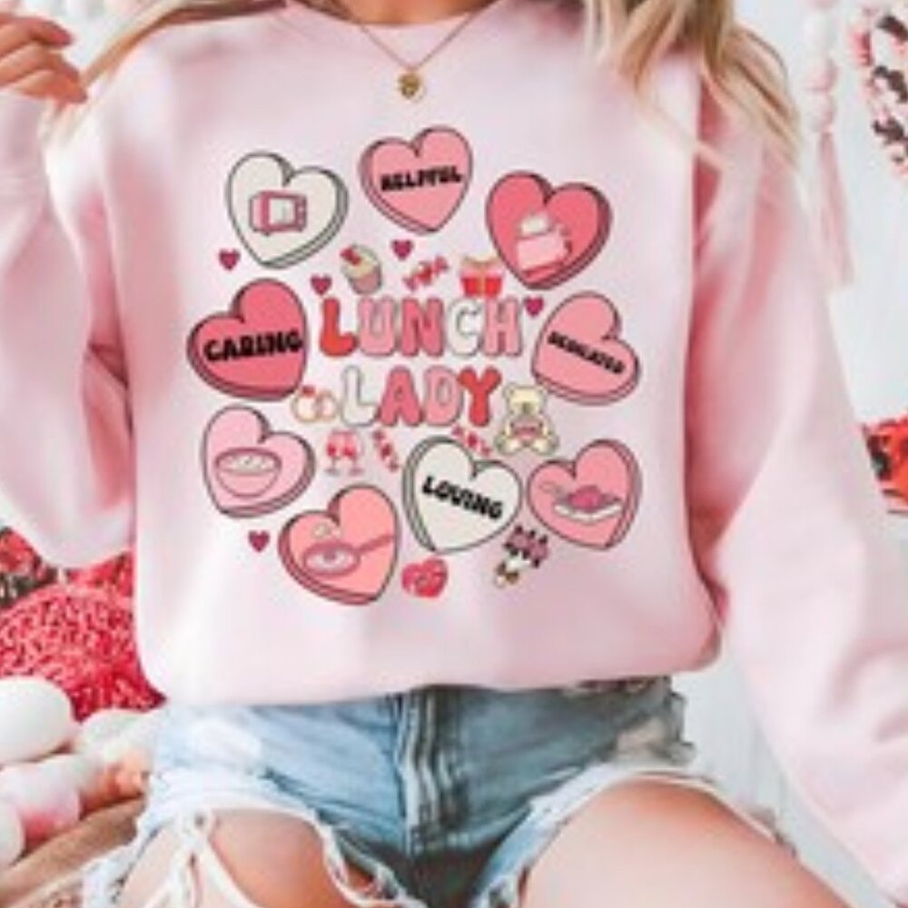 Pink Graphic Women's Lunch Lady Crewneck Sweater - Lunch Lady, School